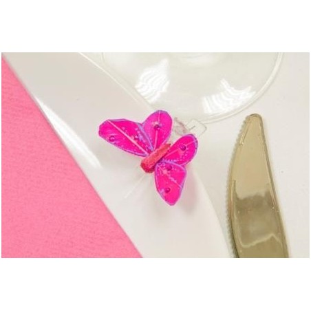 4 PAPILLONS FUSHIA STRASS SUR PINCE