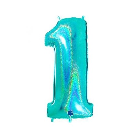 CHIFFRE '1' 40"/102CM BLEU HOLOGRAPHIC