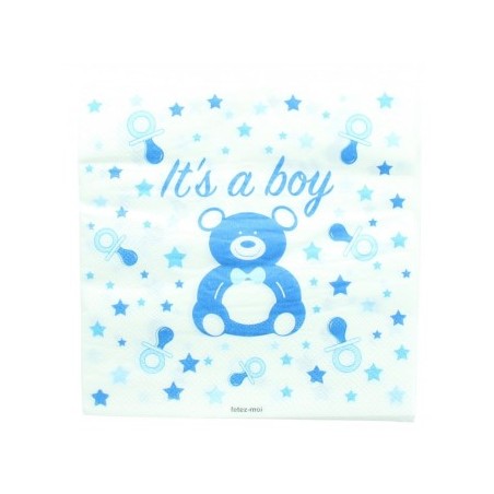 10 SERVIETTES IT'S A BOY OURS BLEU