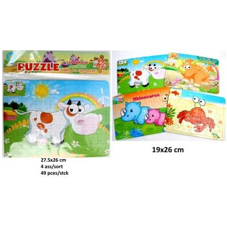 PUZZLE 49PCES COLORIAGE 19X26CM ANIMAUX