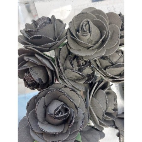 18 ROSES 6CM NOIR FLOTTANTES