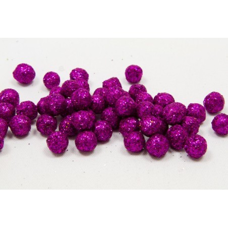 BOULES FUSHIA PAILLETEES 8MM/10 GRS