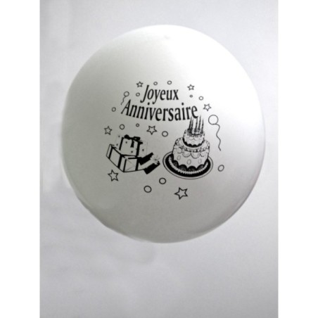 10 BALLONS ANNIVERSAIRE BLANC (1 FACE)