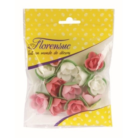 12 ROSES AVEC FEUILLES 30MM