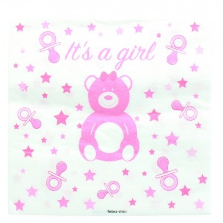 SERVIETTES BABY SHOWER /10 ROSE