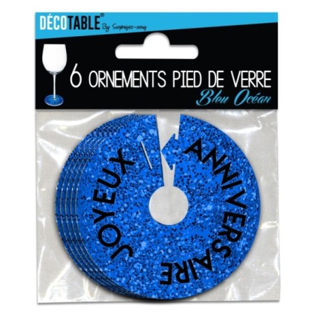 6 PIED DE VERRE BLEU ANNIV PAILLETTES