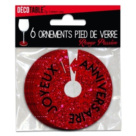 6 PIED DE VERRE ROUGE ANNIV PAILLETTES