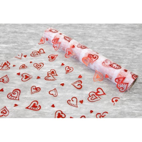 ROULEAU ORGANZA BLANC COEURS ROUGES