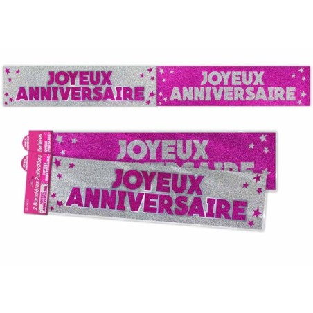 BANNIERE ROSE JOYEUX ANNIVERSAIRE METAL