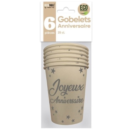 6 GOBELET 25CL BLANC JOYEUX ANNIVERSAIR