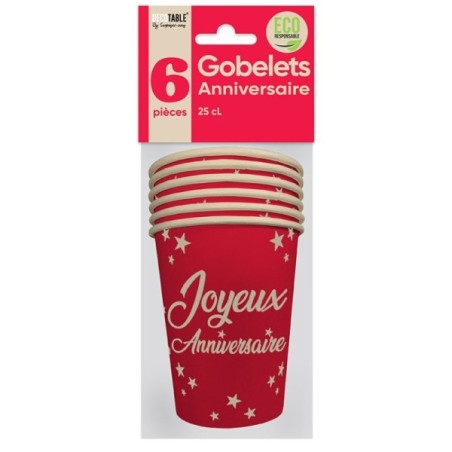 6 GOBELETS 25CL ROUGE JOYEUX ANNIVERSAIR