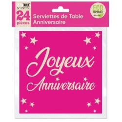 24 SERVIETTES ROSE JOYEUX...