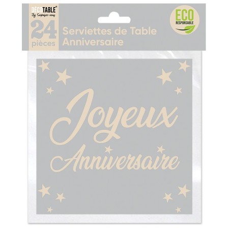 24 SERVIETTE NOIR/BLC JOYEUX ANNIVERSAIR