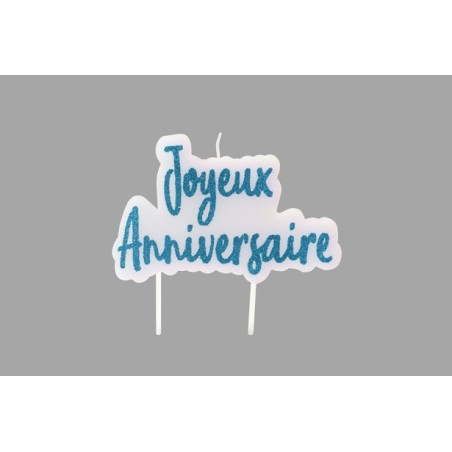 BOUGIE TURQUOISE JOYEUX ANNIV PAILLETE