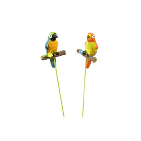 PERROQUET SUR PIQUE EN RESINE X2