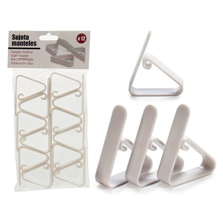 12 PINCES NAPPES PLASTIQUES BLANC