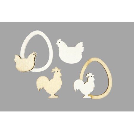 8 POULES ET OEUFS BOIS TON NATUREL