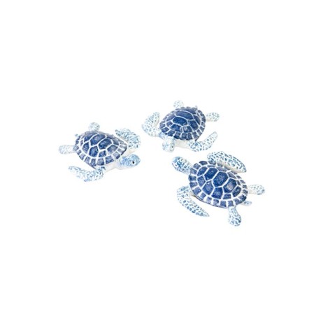 3 TORTUES RESINE BLEU ET BLANC