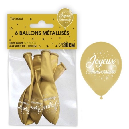 6 BALLONS METAL OR JOYEUX ANNIVERSAIRE