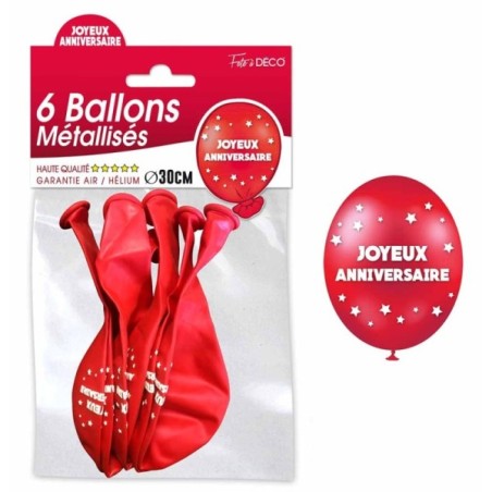 6 BALLONS METAL ROUGE JOYEUX ANNIVERSAIR