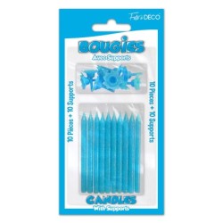 10 BOUGIES BLEU + SUPPORT