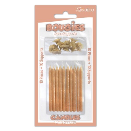 10 BOUGIES CUIVRE SUPPORTS PAILLETTES