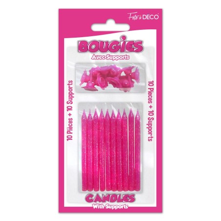 10 BOUGIES ROSE+SUPPORTS