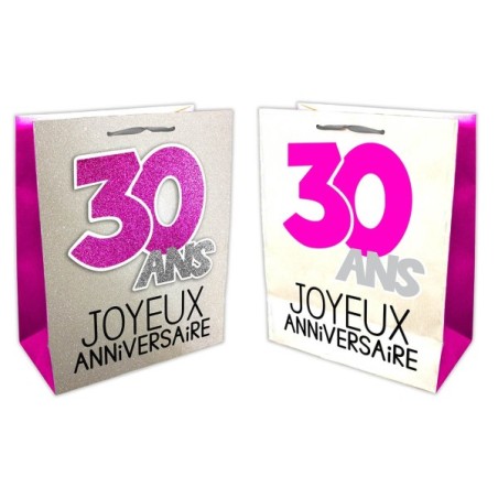 SAC CADEAUX 30 ANS FUCHSIA PAILLETTE