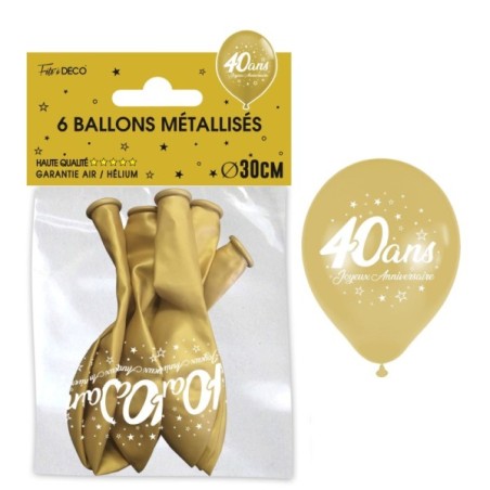 6 BALLONS 40 ANS OR METAL