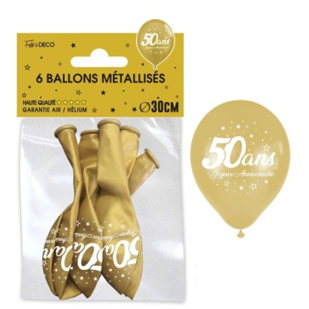 6 BALLONS 50 ANS OR METAL