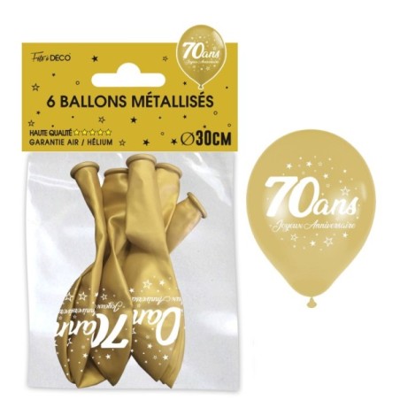 6 BALLONS 70 ANS OR METAL