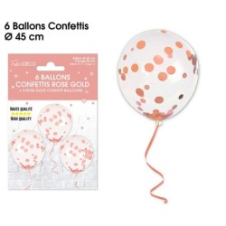 6 BALLONS CONFETTIS ROSE GOLD