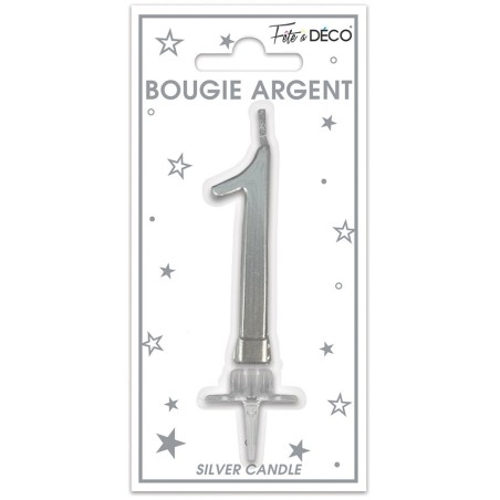 BOUGIE CHIFFRE 1 METAL ARGENT