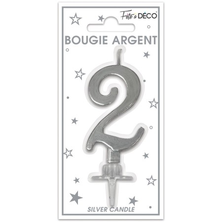 BOUGIE CHIFFRE 2 METAL ARGENT