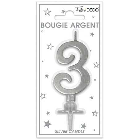 BOUGIE CHIFFRE 3 METAL ARGENT