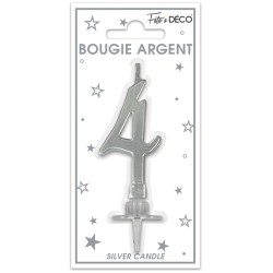 BOUGIE CHIFFRE 4 METAL ARGENT