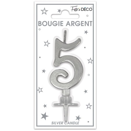 BOUGIE CHIFFRE 5 METAL ARGENT