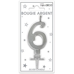 BOUGIE CHIFFRE 6 METAL ARGENT