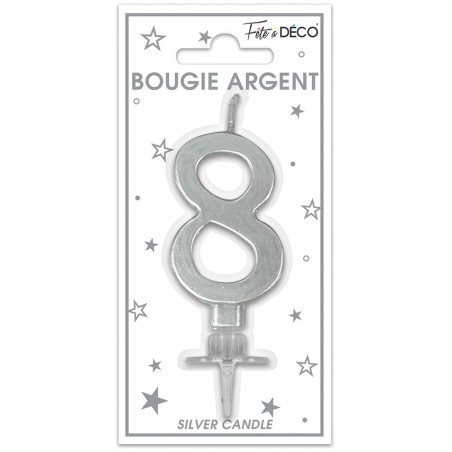 BOUGIE CHIFFRE 8 METAL ARGENT