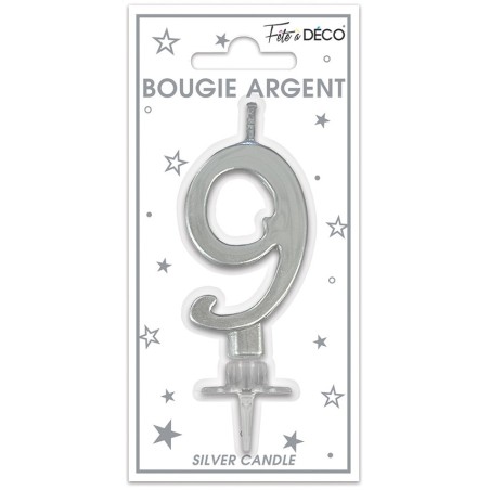 BOUGIE CHIFFRE 9 METAL ARGENT