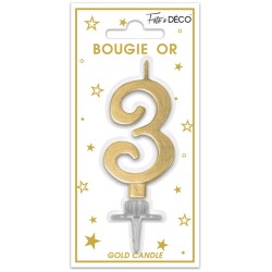 BOUGIE CHIFFRE 3 METAL OR