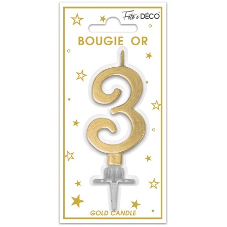 BOUGIE CHIFFRE 3 METAL OR