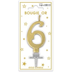 BOUGIE CHIFFRE 6 METAL OR