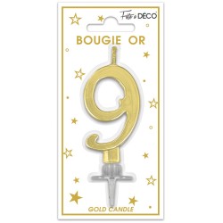 BOUGIE CHIFFRE 9 METAL OR