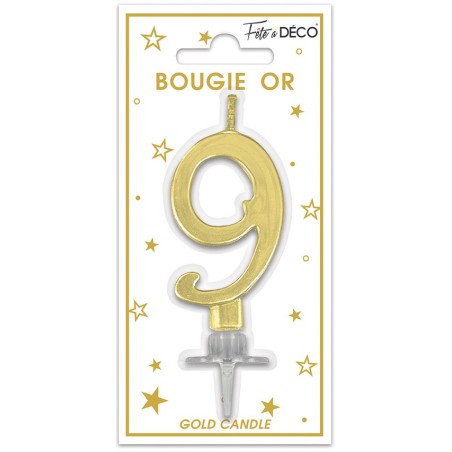 BOUGIE CHIFFRE 9 METAL OR