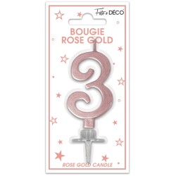 BOUGIE CHIFFRE 3 METAL ROSE...