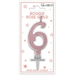 BOUGIE CHIFFRE 6 METAL ROSE...