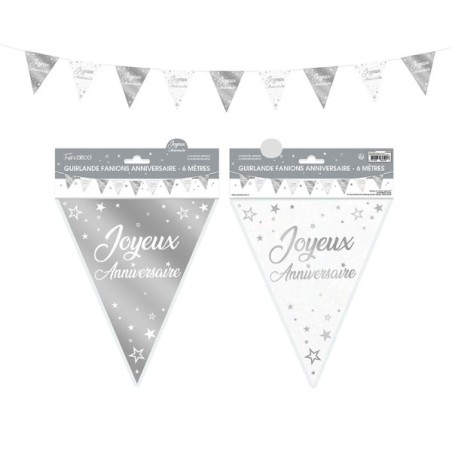 GUIRLANDE FANION ARGENT JOYEUX ANNIV