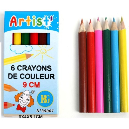 6 CRAYONS DE COULEUR 9CM