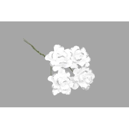 12 FLEURS PAPIER BLANC/ARGENT PAILLETE